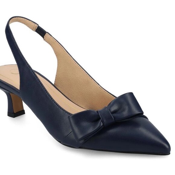 New Journee Collection Paloma Navy Sling Back Kitten Heel Pumps 8M Retail $103 - Picture 1 of 5